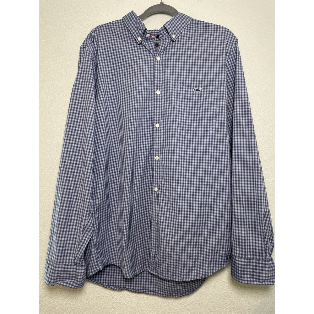 Vineyard Vines Mens Plaid Slim Fit Tucker‎ Button Down Shirt Blue Size Large